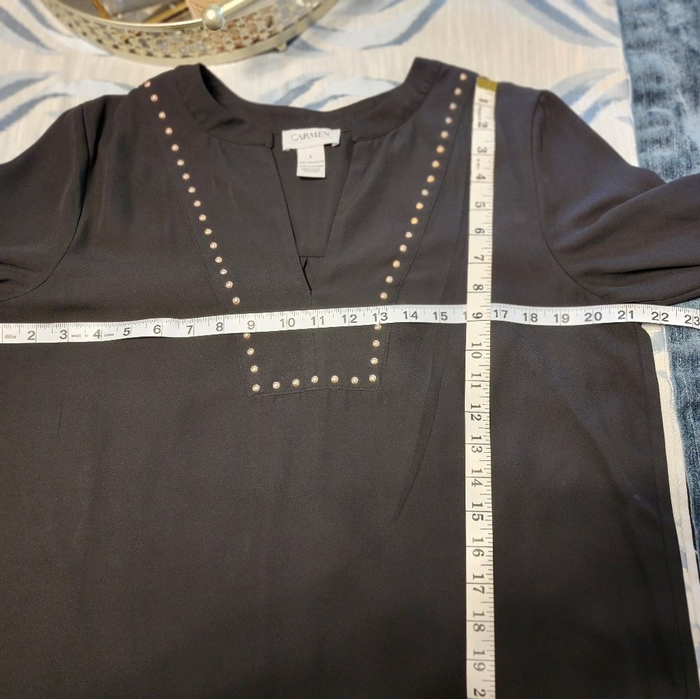 **SOLD**Carmen Marc Valvo black studded top (L) - Picture 11 of 12
